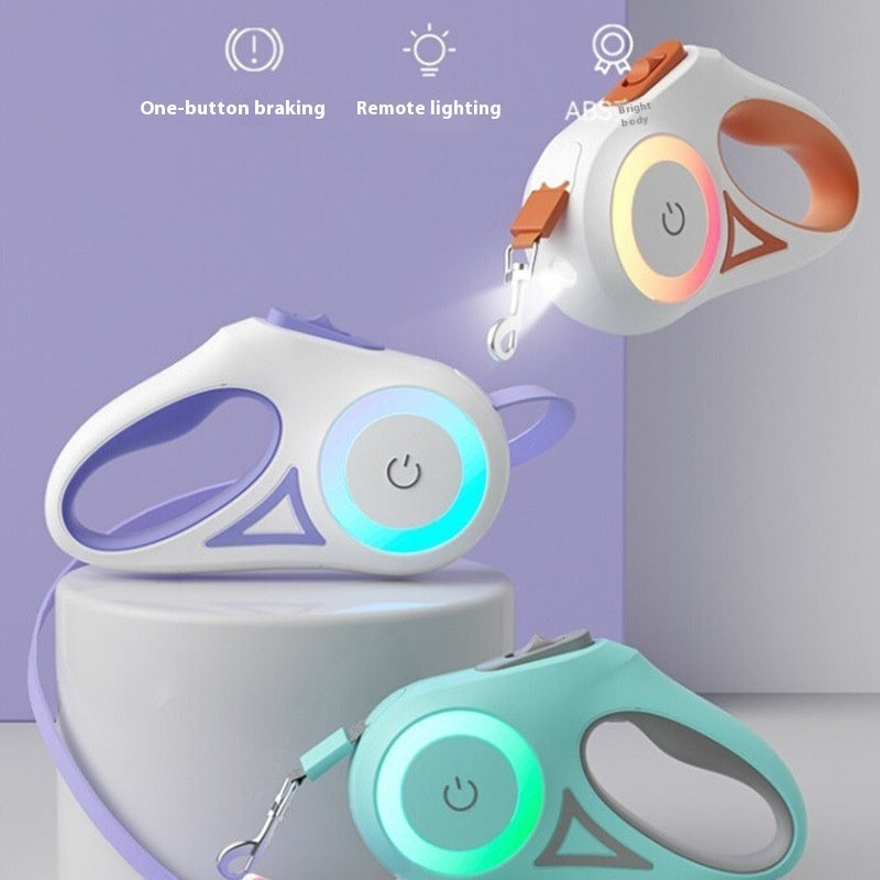 Pet Retractable Leash And Collar Spotlight Automatic Traction Rope